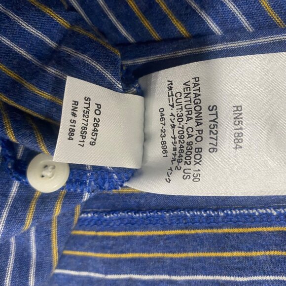 Patagonia Mens XL Organic Cotton Striped Polo Shirt Blue & Yellow Short Sleeve C - Picture 11 of 13